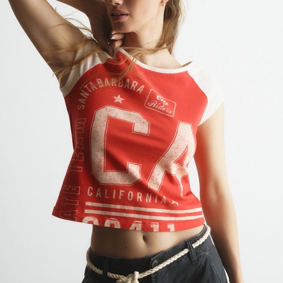 Anthropology Pilcro Baby Ringer Graphic Tee - Picture 1 of 7